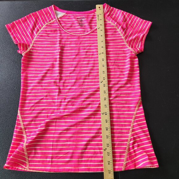 REEL‎ LEGENDS Shirt Short Sleeve With Back Zip Pocket Womens Small Pink Yellow - Picture 7 of 7